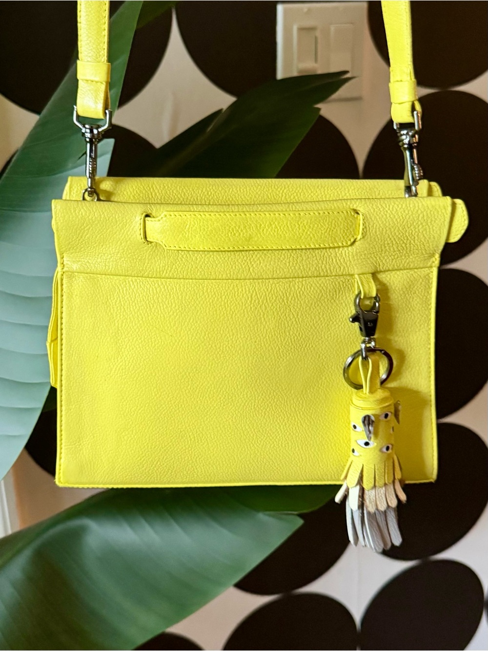 Min & Mon Vali Handmade Leather Convertible Bag Bright Neon Yellow w/ Keychain